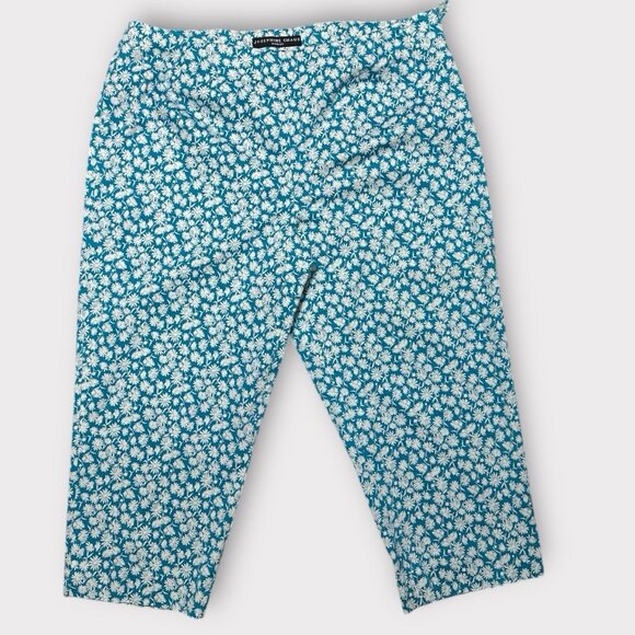Josephine Chaus Womens 18 Lazy Daisy Blue Capri High Waisted Pant Summer Vacay - Picture 1 of 10